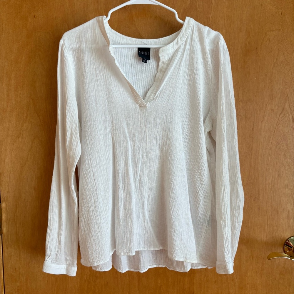 Barneys New York Cream Ribbed Mandarin Collar Blouse